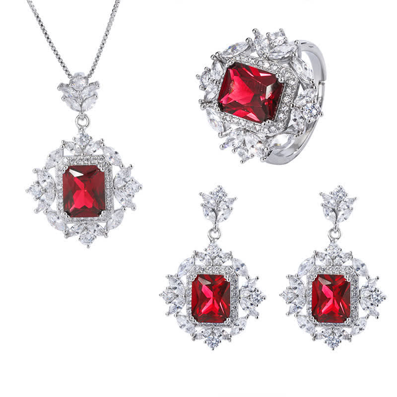 Emerald Crystal Red Corundum Confidence Courage Ring Earrings Necklace Pendant