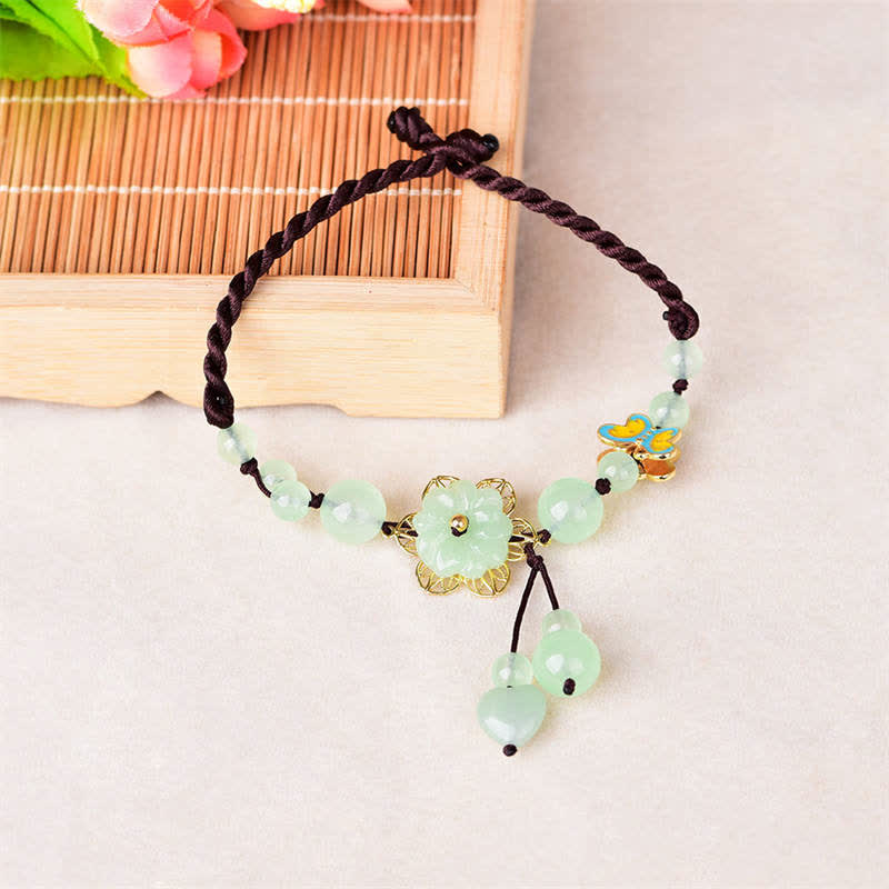 Buddha Stones Flower Jade Butterfly Luck Abundance Charm Anklet