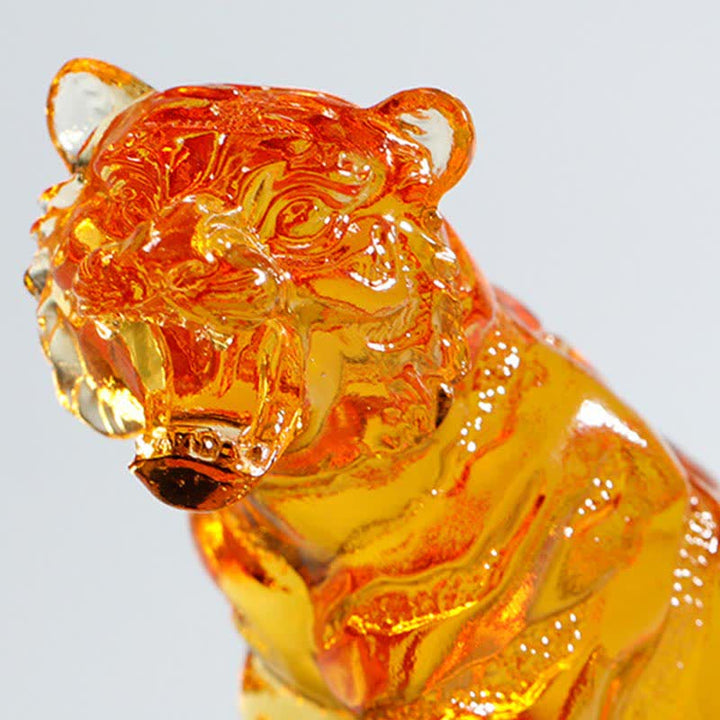 Handmade Liuli Crystal Tiger Art Piece Protection Home Decoration