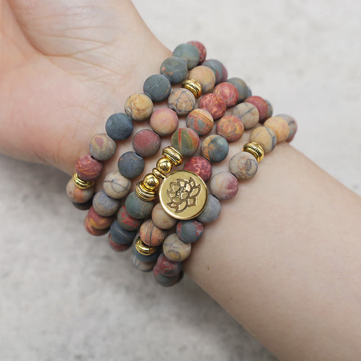 Buddha Stones 108 Mala Beads Picasso Jasper Stone Courage Energy Bracelet