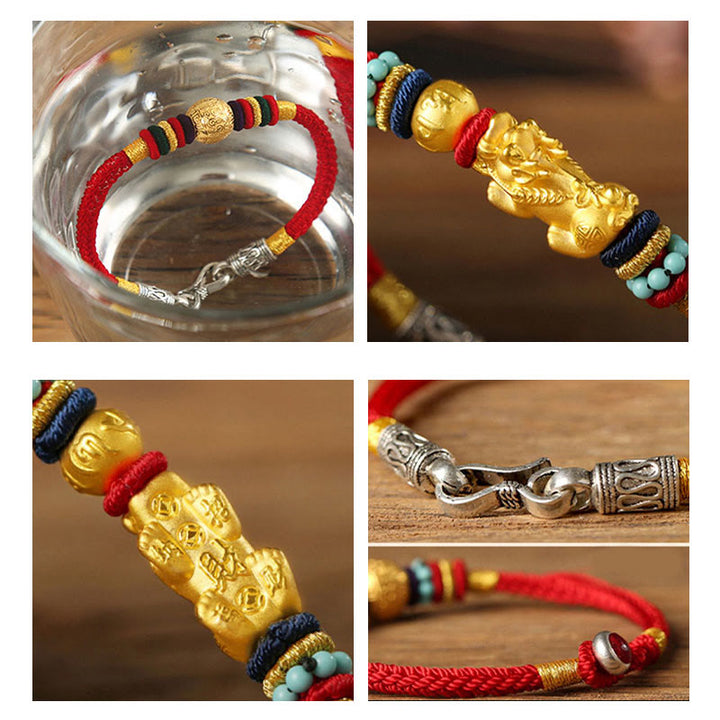 Buddha Stones 999 Gold PiXiu Om Mani Padme Hum Wealth String Braided Couple Bracelet