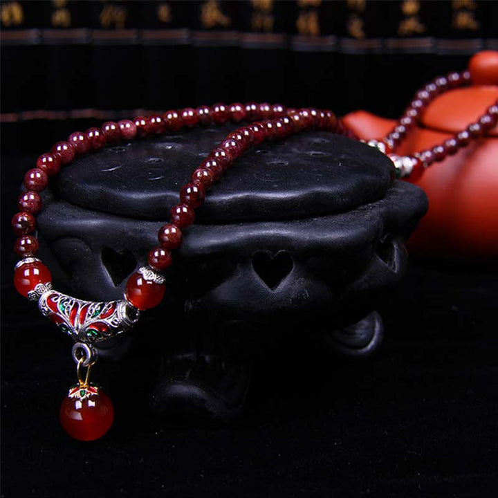 Buddha Stones Natural Garnet Red Agate Blessing Healing Bracelet Necklace Pendant