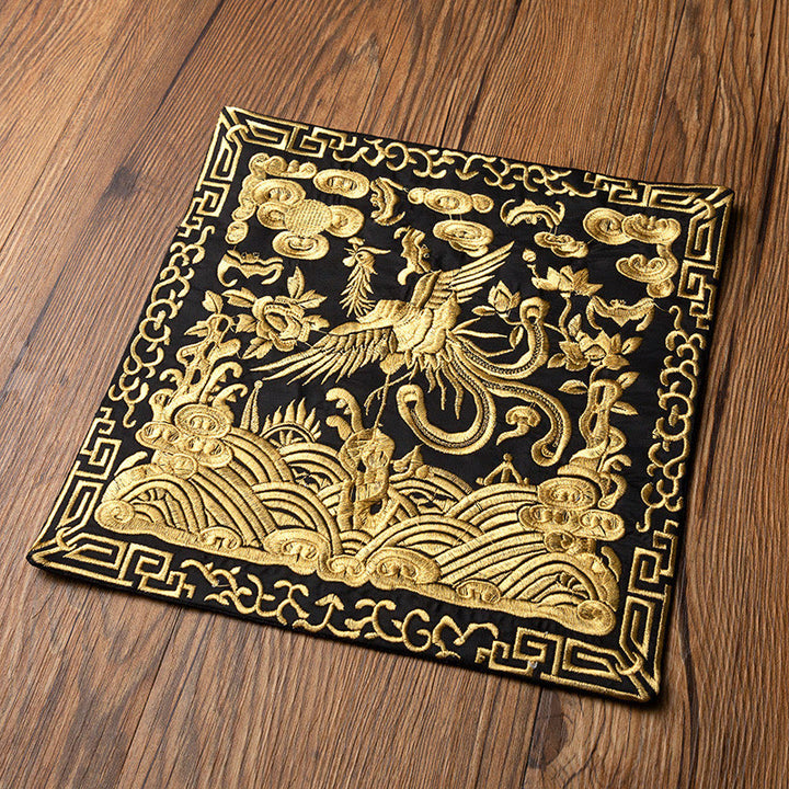 Buddha Stones Phoenix Dragon Kirin Embroidery Cup Mat Pad Tea Cup Coaster Kung Fu Tea Mat