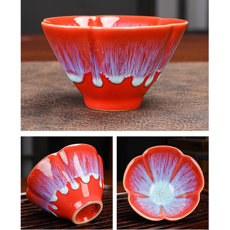 Buddha Stones 6Pcs Plum Blossom Petal Pattern Chinese Jianzhan Kiln Change Ceramic Teacup Kung Fu Tea Cup Bowl With Gift Box