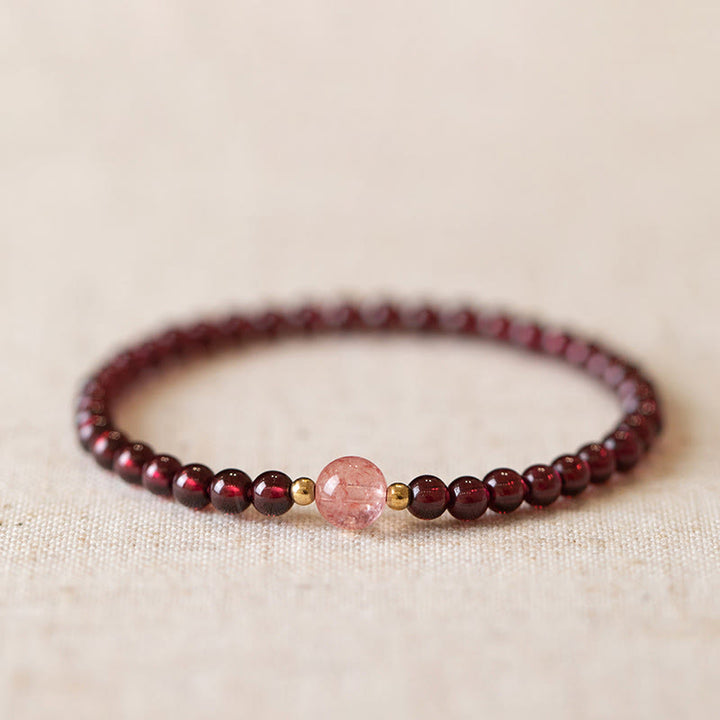 Buddha Stones Natural Garnet Strawberry Quartz Calm Bracelet