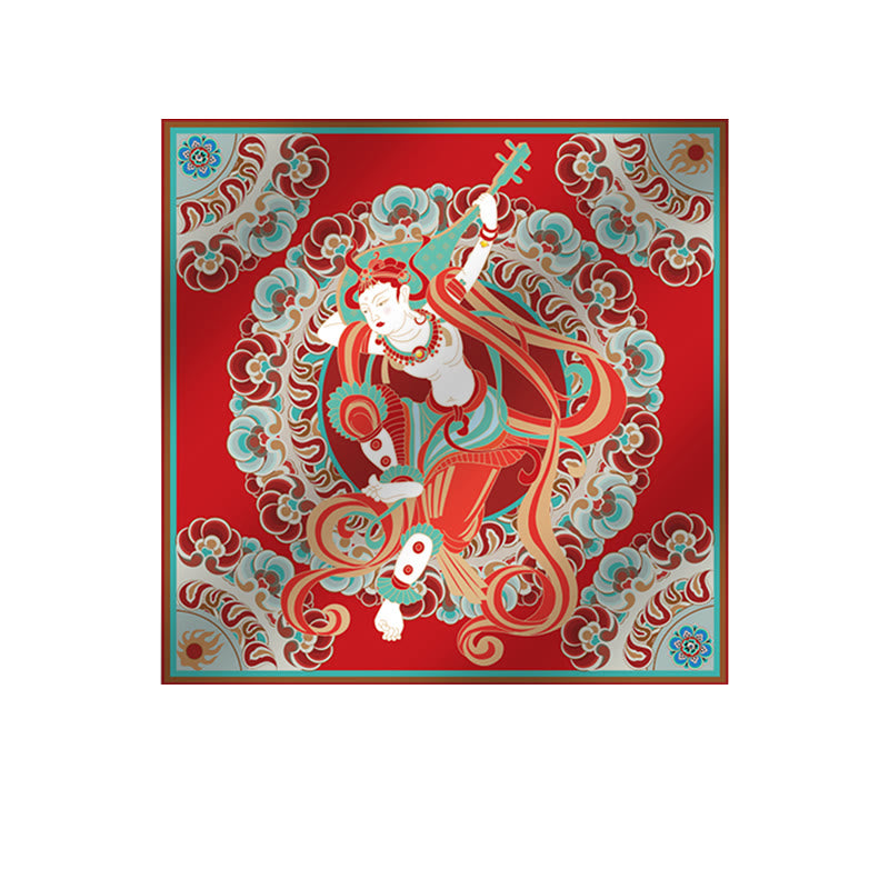 Buddha Stones Dunhuang Rebound Pipa Flying Frescoes 100% Mulberry Silk Scarf Premium Grade 6A Dunhuang Shawl