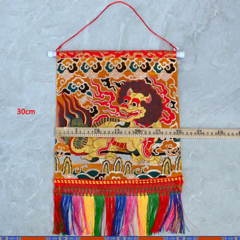 Feng Shui Kirin Spiritual Colorful Tassel Wall Art