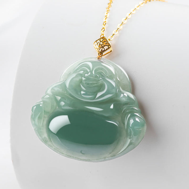 Laughing Buddha Natural Jade Prosperity Abundance Necklace Pendant