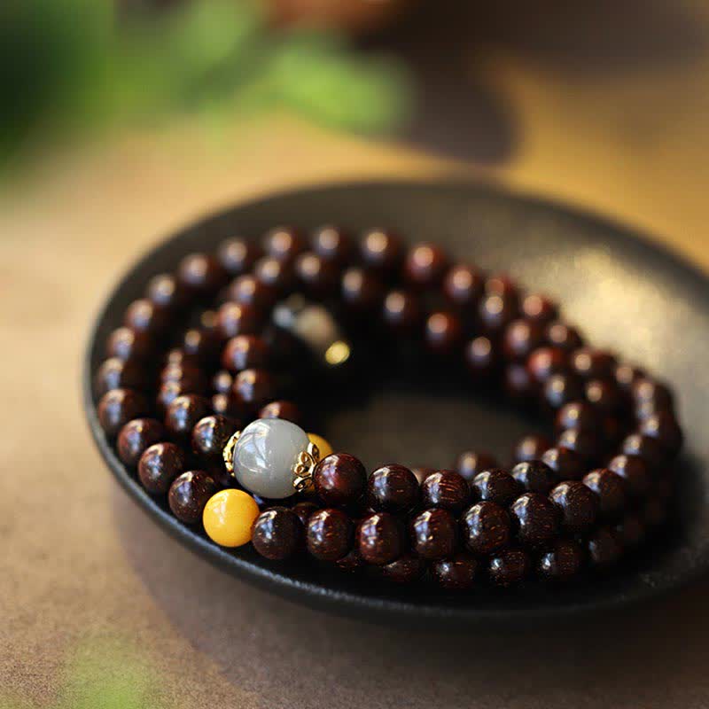 Buddha Stones 925 Sterling Silver Indian Small Leaf Red Sandalwood Hetian Gray Jade Amber Gold Star Bracelet