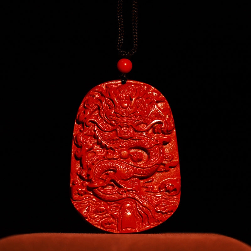 Buddha Stones Year of the Dragon Natural Cinnabar Luck Protection Necklace Pendant