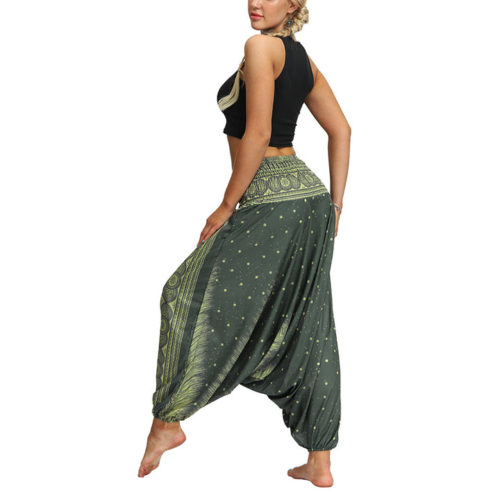 Buddha Stones Boho Feather Yoga Pants Hippie Harem Trousers Sports Fitness Dance Women's Pants