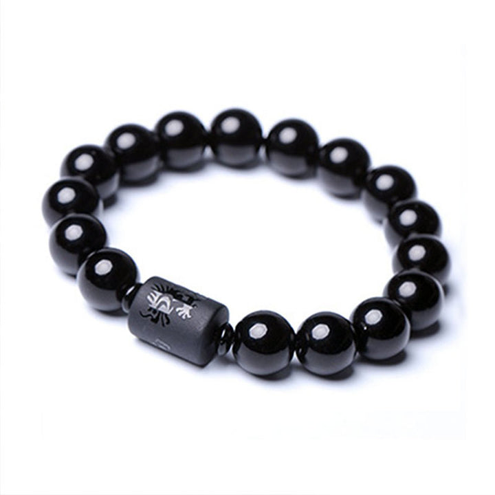 Buddha Stones Soul Cleansing Black Obsidian Phoenix Dragon Bracelet