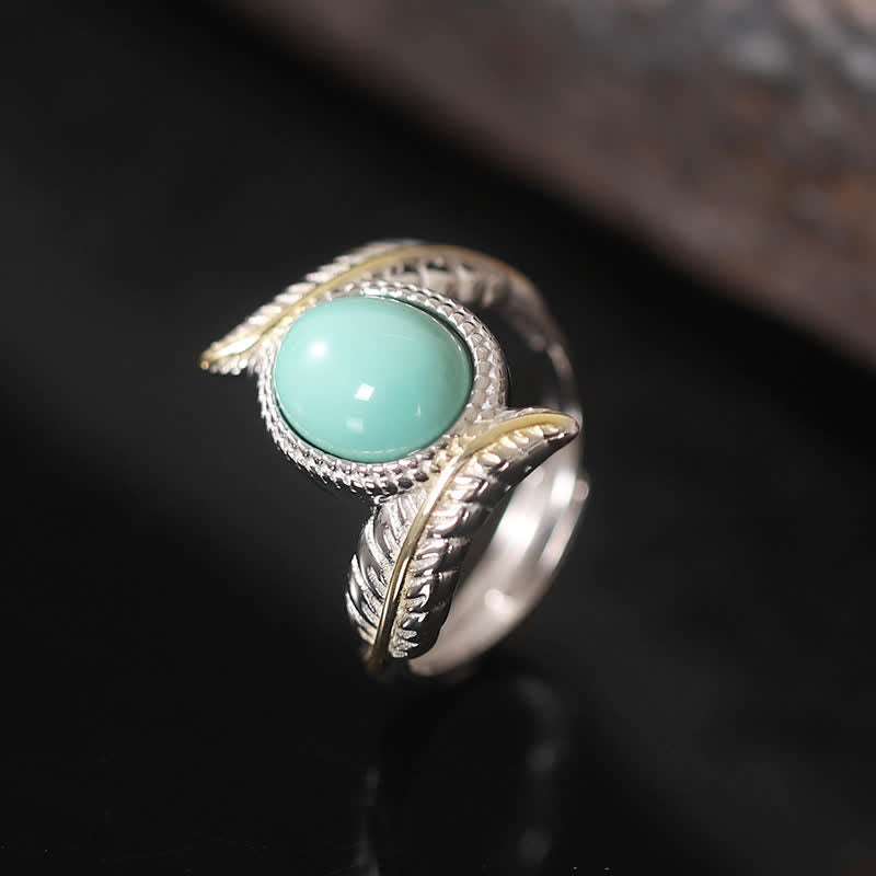 Buddha Stones 925 Sterling Silver Turquoise Feather Strength Protection Ring