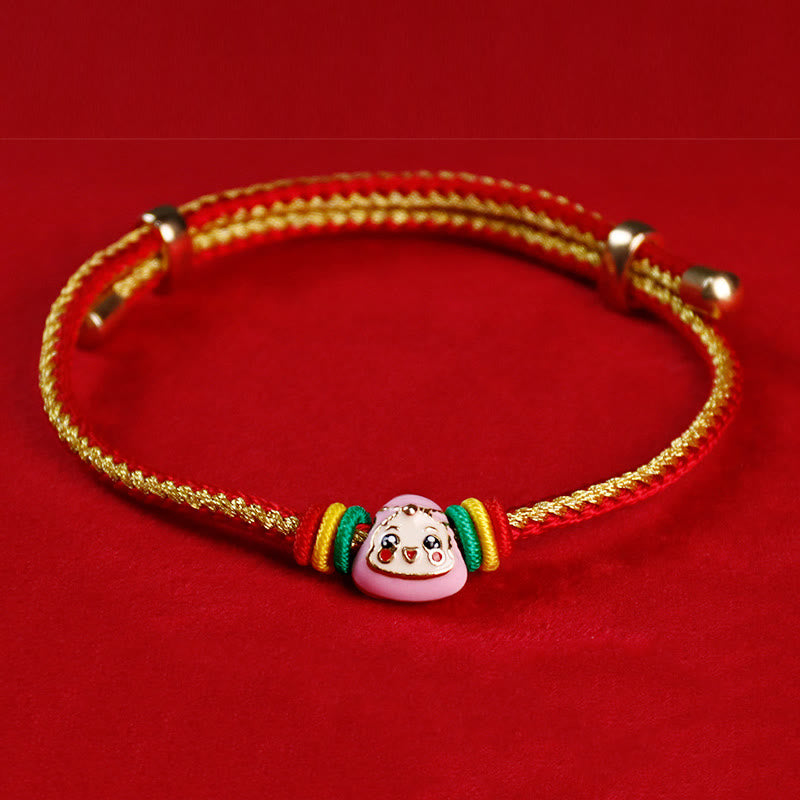 Buddha Stones Colorful Rope Zongzi Pattern Fu Character Luck Handmade Bracelet