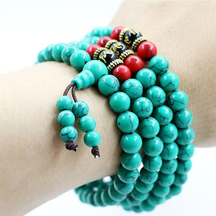 Buddha Stones Tibetan Turquoise Purification Necklace Mala