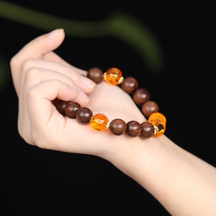 Buddha Stones Natural Phoebe Zhennan Wood Om Mani Padme Hum God Of Wealth Crystal Protection Bracelet