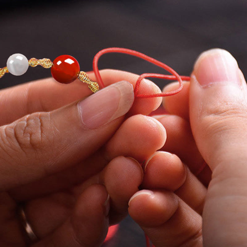 Buddha Stones Natural Red Agate Cat Eye Calm Braided String Bracelet Necklace Pendant