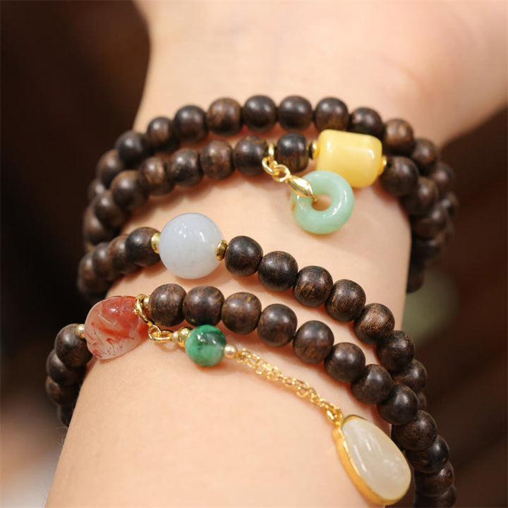 Buddha Stones 108 Mala Beads Brunei Agarwood Amber Red Agate Peace Buckle Jade Peace Bracelet