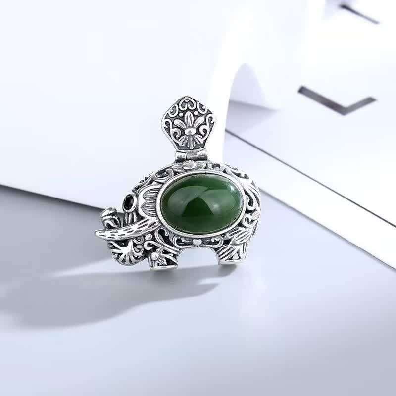 925 Sterling Silver Hetian Cyan Jade Elephant Success Necklace Pendant