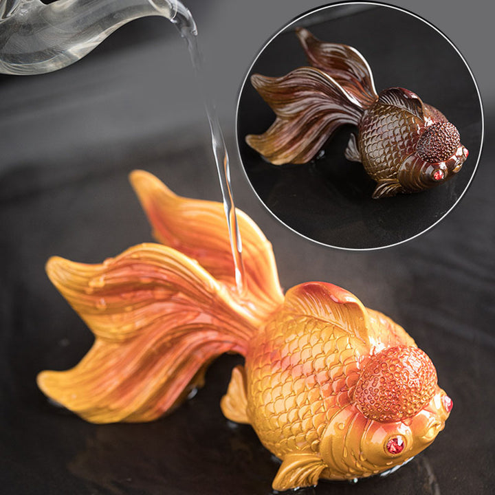 Buddha Stones Color Changing Koi Fish Resin Tea Pet Wealth Home Figurine Decoration