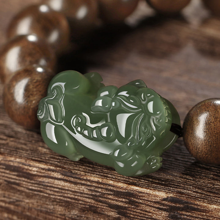 Buddha Stones 925 Sterling Silver Brunei Agarwood PiXiu Jade Peace Strength Bracelet