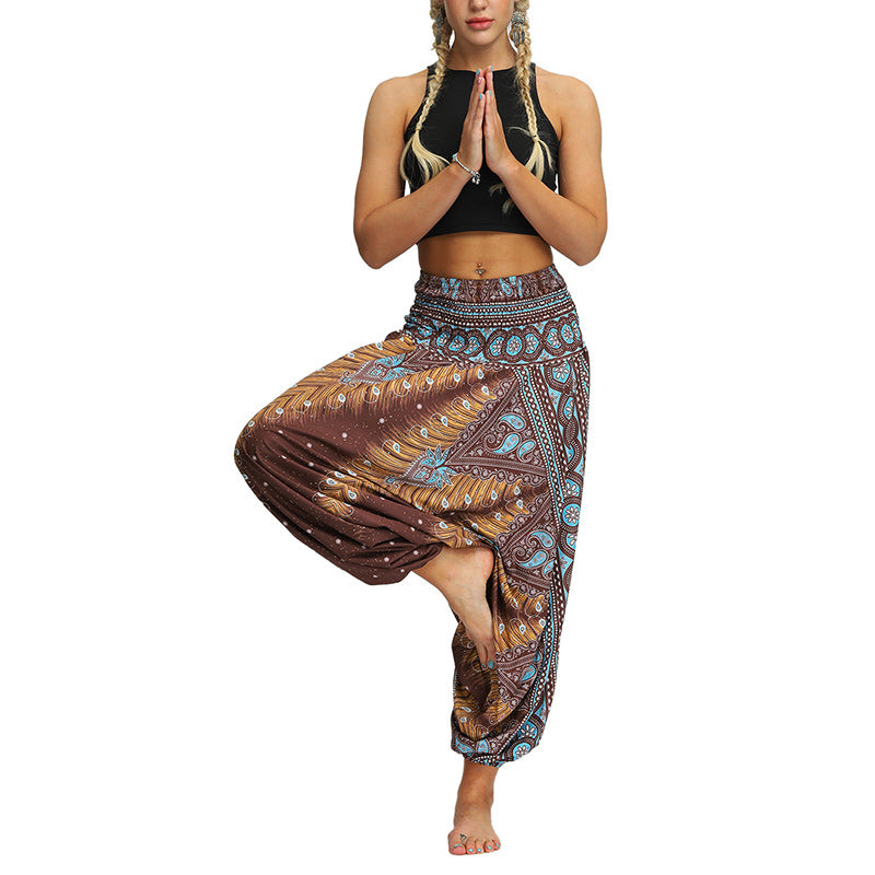 Buddha Stones Boho Feather Yoga Pants Hippie Harem Trousers Sports Fitness Dance Women's Pants