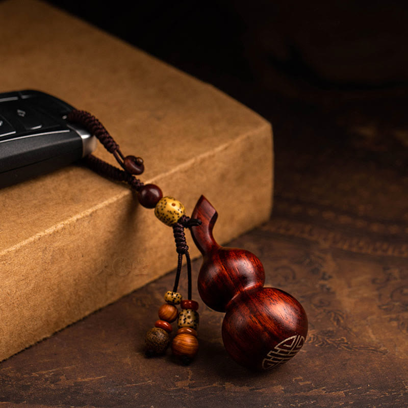 Tibetan Ebony Small Leaf Red Sandalwood Gourd Luck Protection Key Chain