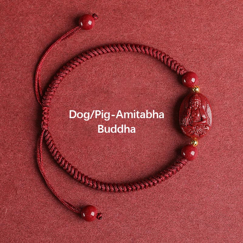 Buddha Stones Chinese Zodiac Natal Buddha Cinnabar Keep Away Evil Spirits Rope Bracelet