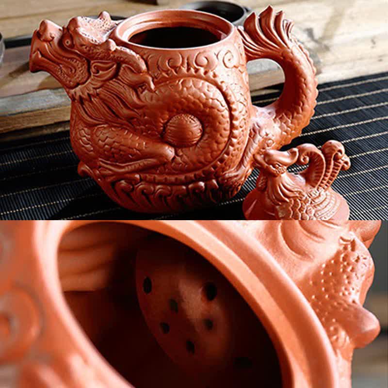 Vintage Dragon Phoenix Ceramic Teapot