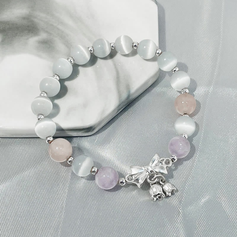 Buddha Stones Cat's Eye Lavender Amethyst Rosette Charm Bracelet