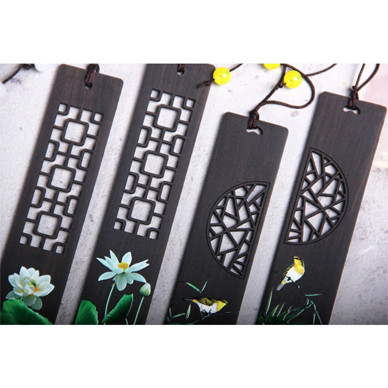 Buddha Stones Green Lotus Bamboo Oriole Ebony Wood Bookmarks With Gift Box