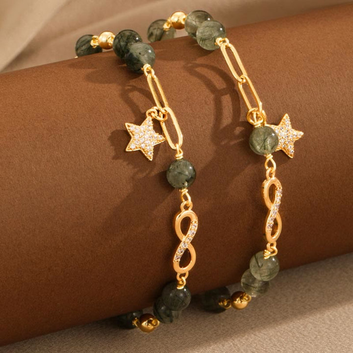 Buddha Stones 14K Gold Green Rutilated Quartz Möbius Loop Eternal Love Star Protection Bracelet