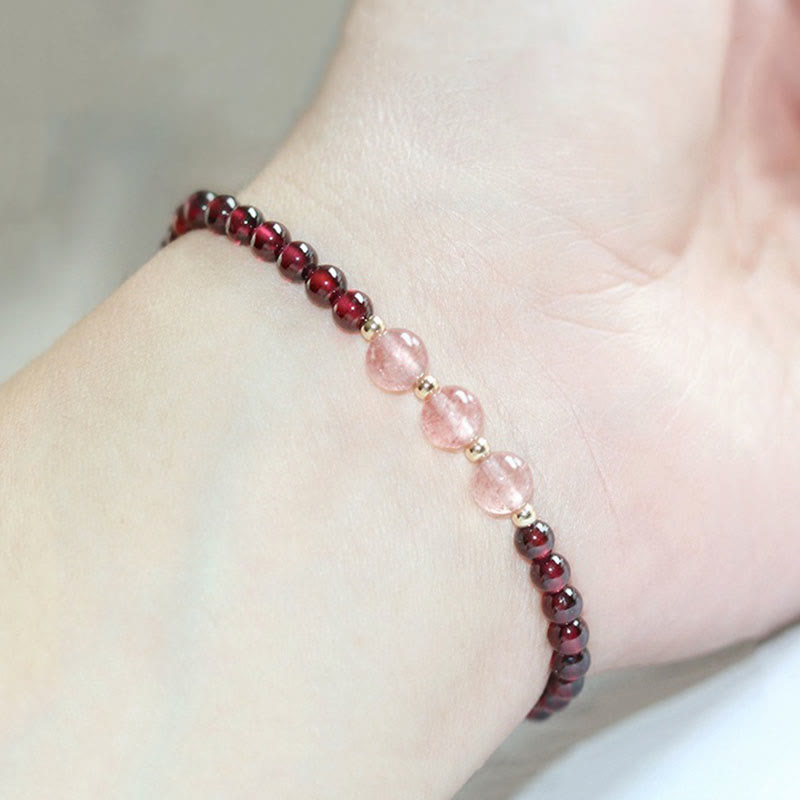 Buddha Stones Natural Garnet Strawberry Quartz Calm Bracelet