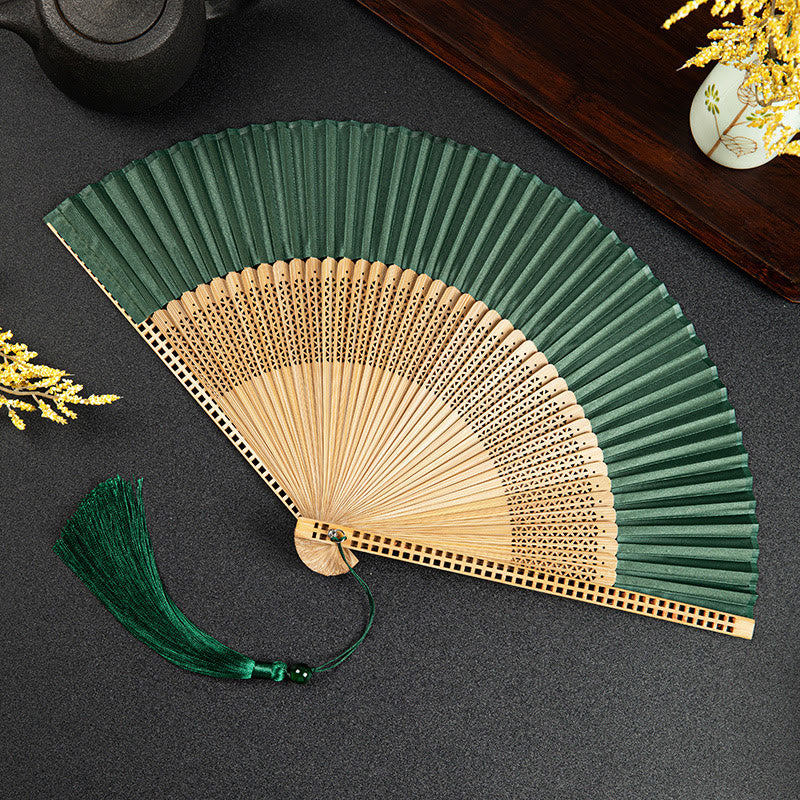 Buddha Stones Vintage Handheld Folding Fan With Bamboo Frames