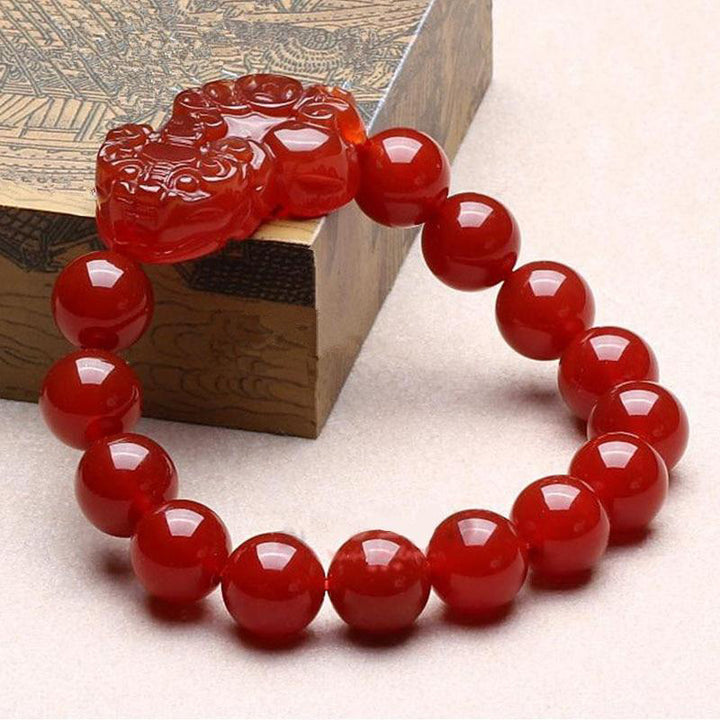 Buddha Stones Red Agate Lucky Pixiu Wealth Luck Bracelet