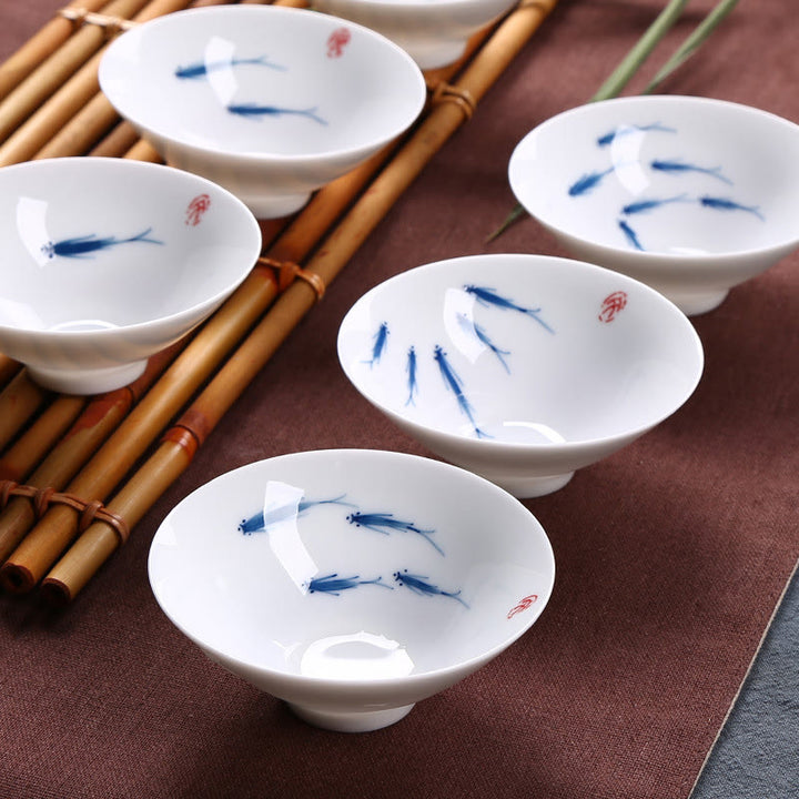 Buddha Stones Jingdezhen Blue and White Porcelain Koi Fish Ceramic Teacup Kung Fu Tea Cups