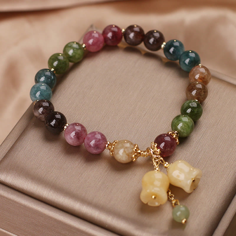 Buddha Stones Natural Colorful Tourmaline Flower Bead Love Bracelet