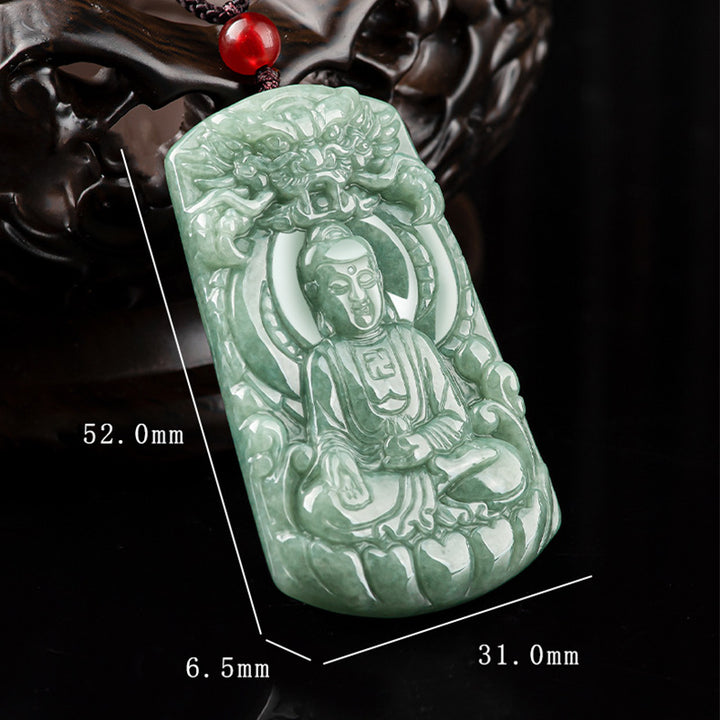 Buddha Stones Tathagata Buddha Dragon Jade Amulet Serenity String Necklace