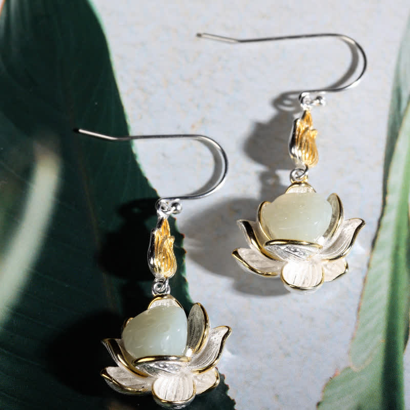 Buddha Stones White Jade Protection Harmony Drop Earrings