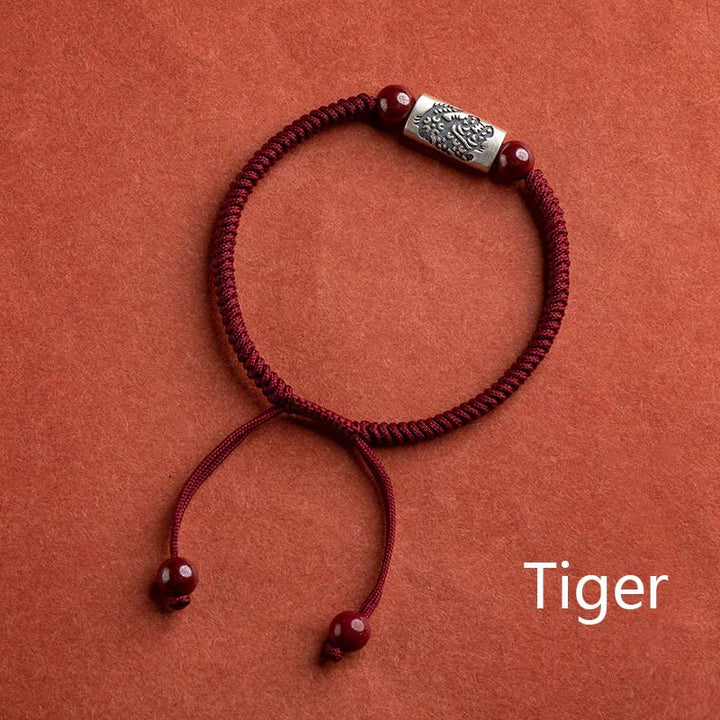 Buddha Stones 925 Sterling Silver 12 Chinese Zodiac Cinnabar String Bracelet