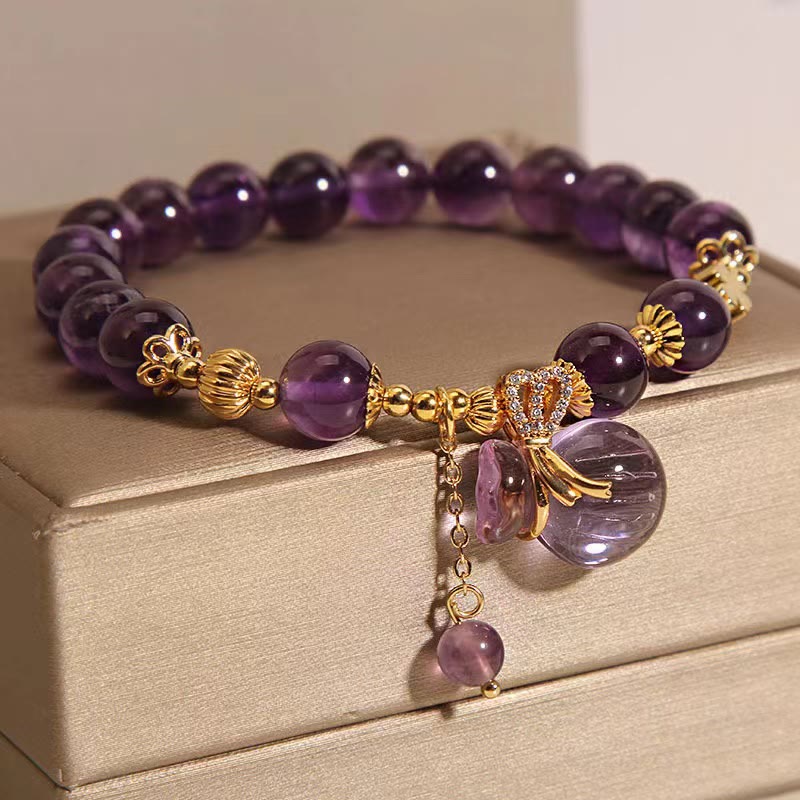 Buddha Stones Natural Amethyst Crystal Money Bag Charm Positive Bracelet