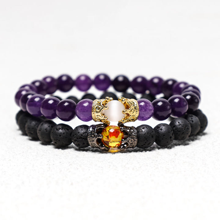 Buddha Stones Natural Stone King&Queen Crown Healing Energy Beads Couple Bracelet