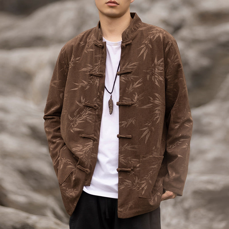 Buddha Stones Bamboo Leaves Clothing Chinese Tang Suit Jacket Coat Men Clothing