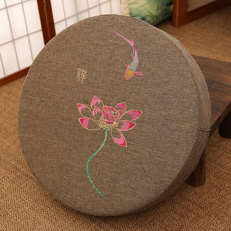 Lotus Embroidery Cotton Linen Meditation Seat Cushion