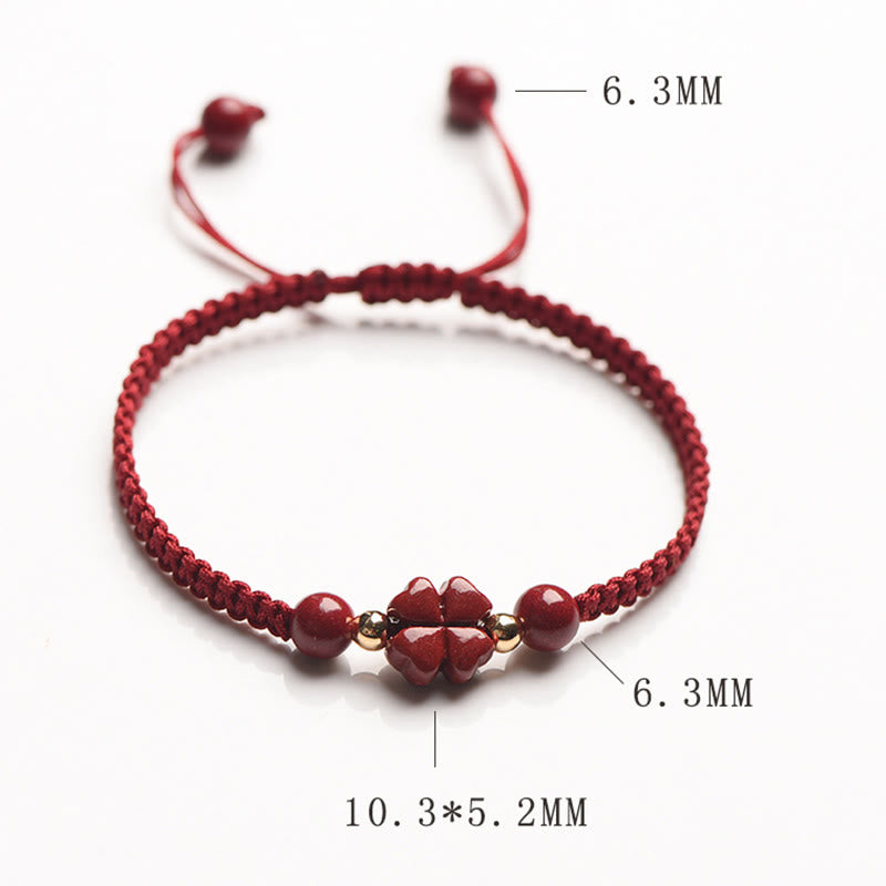 Buddha Stones Four Leaf Clover Five-petal Flower Cinnabar Blessing Red String Bracelet