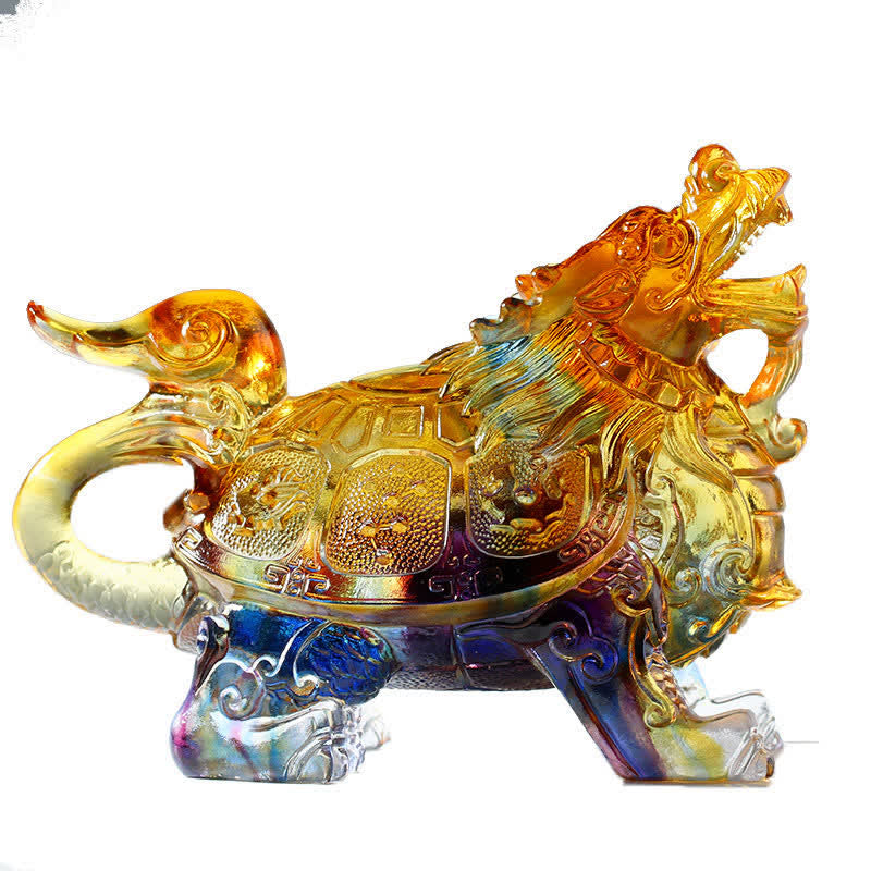 Feng Shui Dragon Turtle Handmade Liuli Crystal Art Piece Home Office Decoration