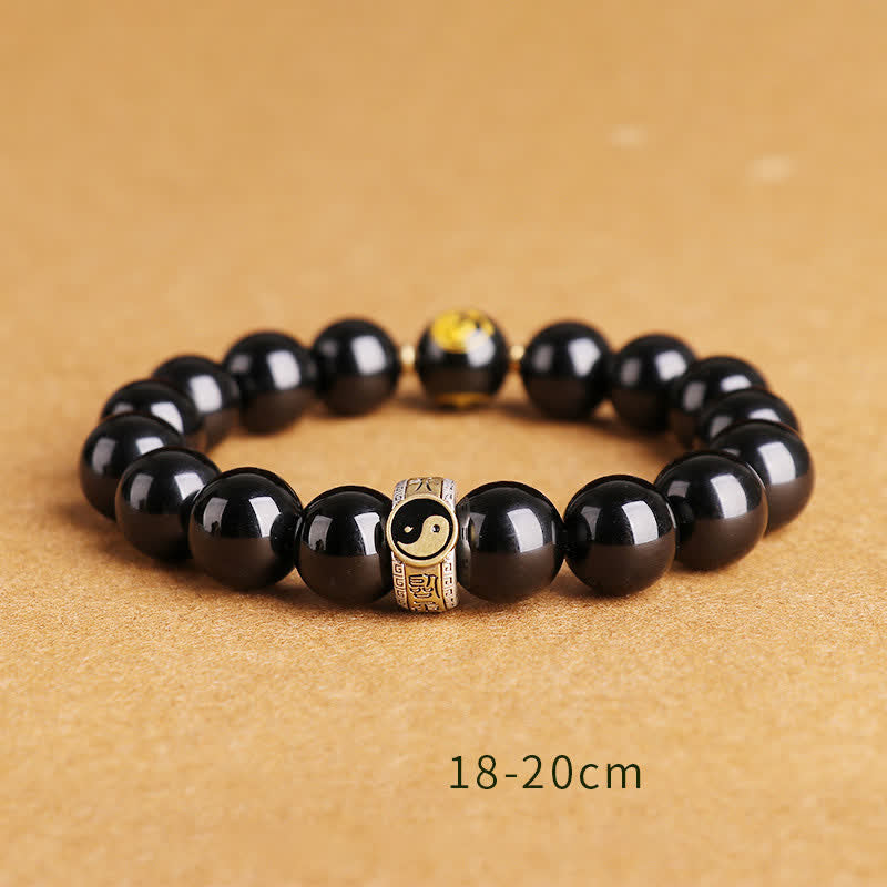 Buddha Stones 925 Sterling Silver Black Obsidian Gold Sheen Obsidian Silver Sheen Obsidian Yin Yang Protection Bracelet