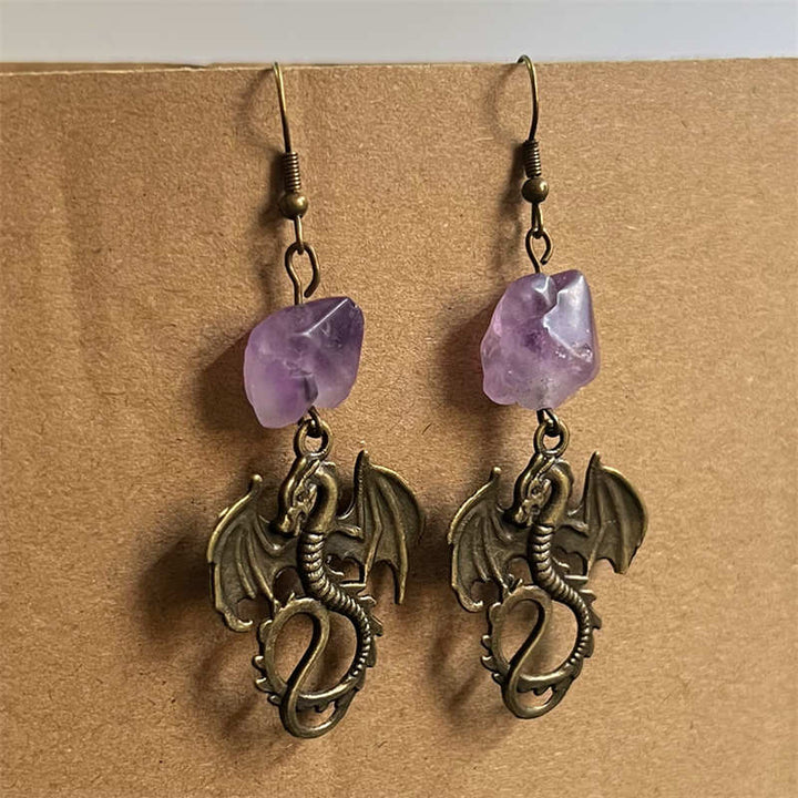 Dragon Amethyst Pattern Protection Necklace Pendant Earrings