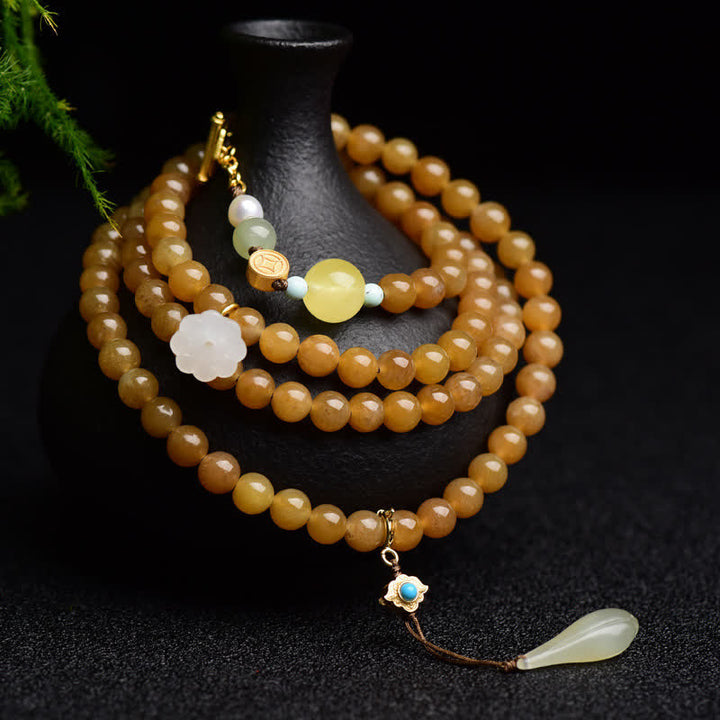 Natural Hetian Topaz Amber Lotus White Jade Pearl Success Bracelet