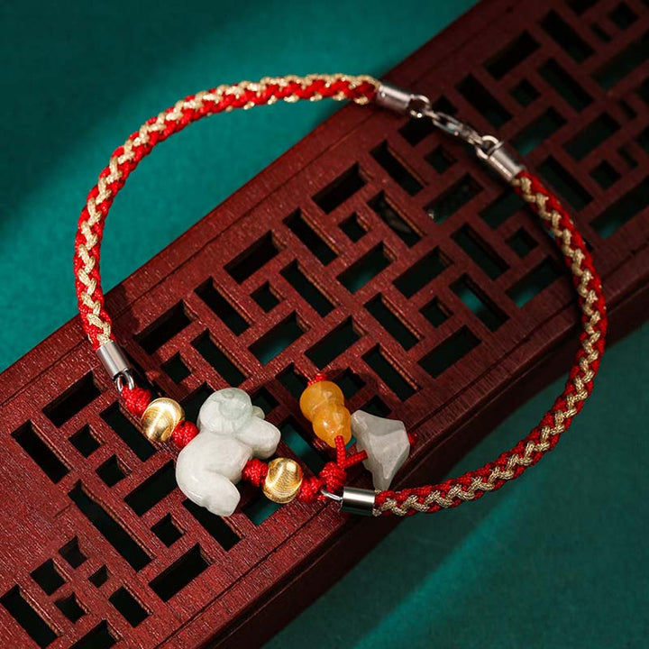 Buddha Stones Chinese Zodiac Jade Prosperity Red String Bracelet Anklet